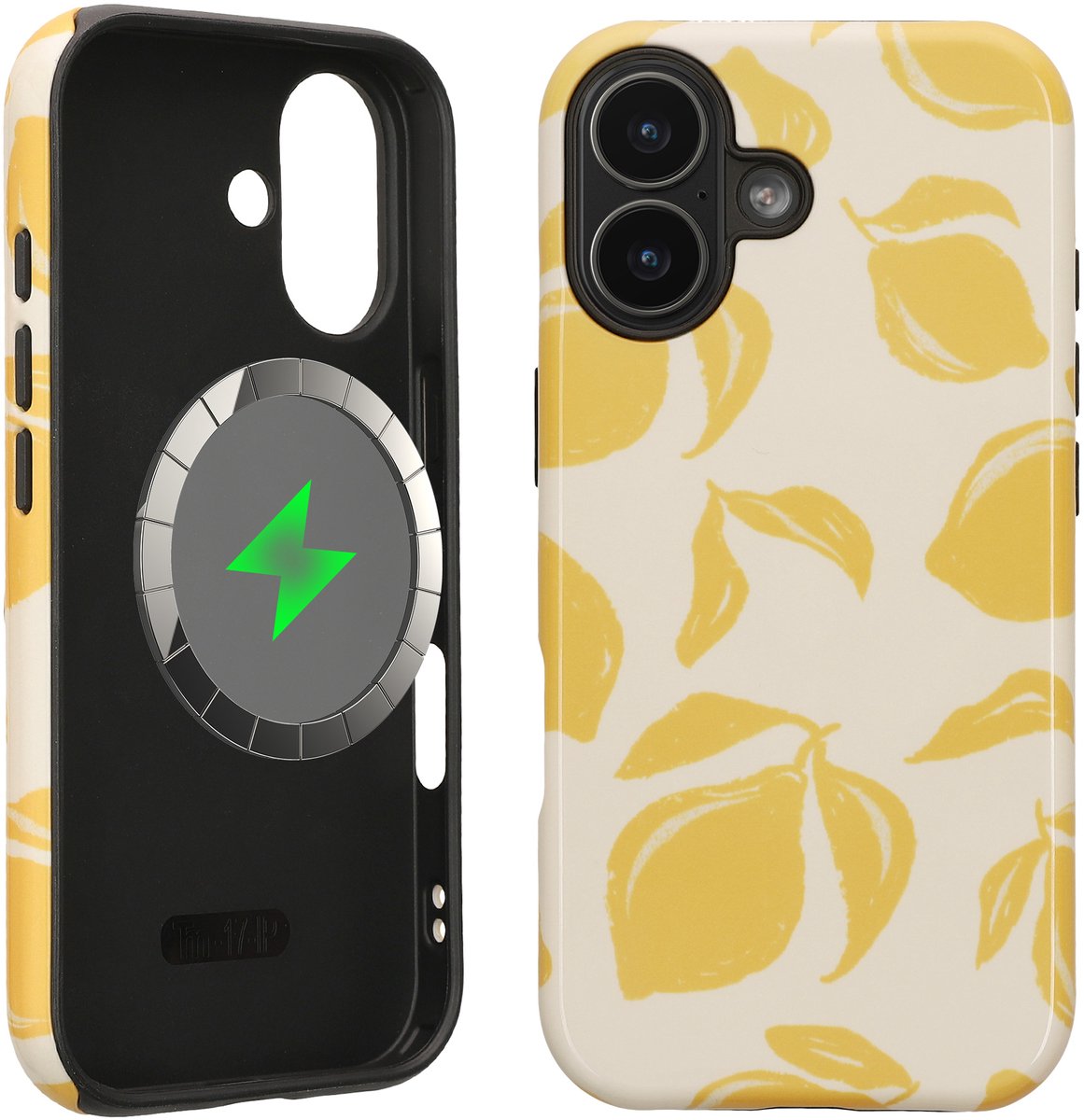 kwmobile telefoonhoesje met dubbele bescherming voor Apple iPhone 17 — draadloze oplaadfunctie — Zonnige Citrusvruchten design
