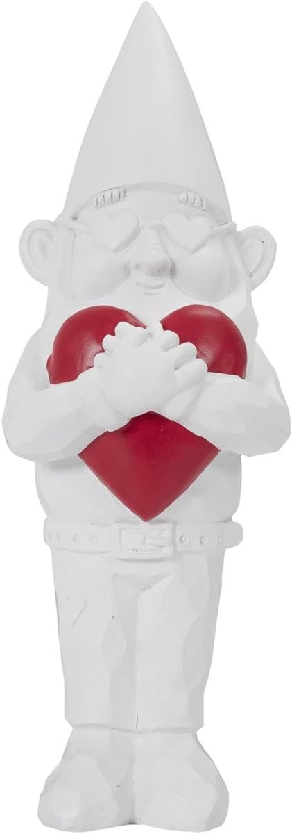 Tuinbeeld tuinkabouter met hart 33 cm - weerbestendig polyhars - decoratieve figuur voor binnen en buiten - SnelShoppen