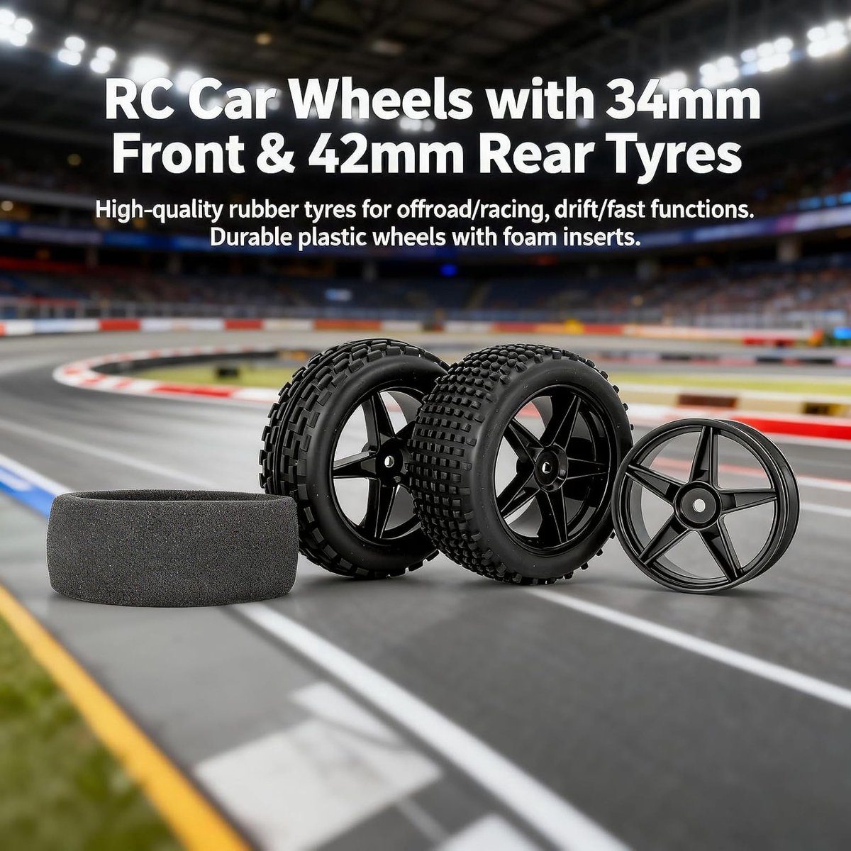 1/10 Schaal Off Road RC Buggy Voor & Achter Wielvelgen en Banden X4 Zwart 5 Spoke voor HSP