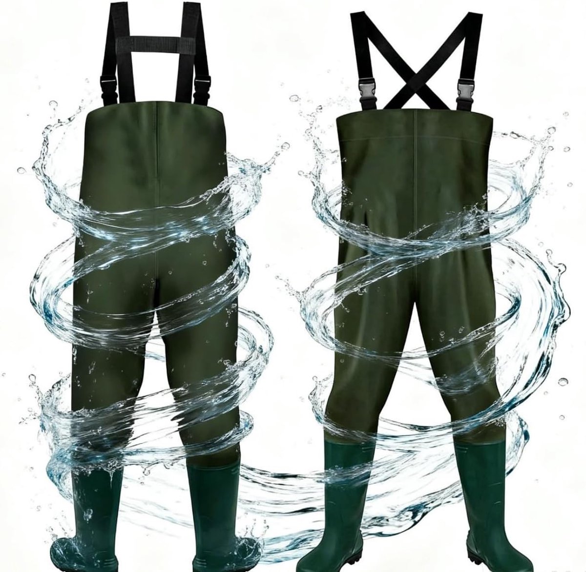 Waadbroek voor heren, visbroek 70D nylon, pvc-waadbroek, waterdicht, met laarzen, visbroek met verstelbare schouderriem, visbroek voor bouwplaatsen, tuinen