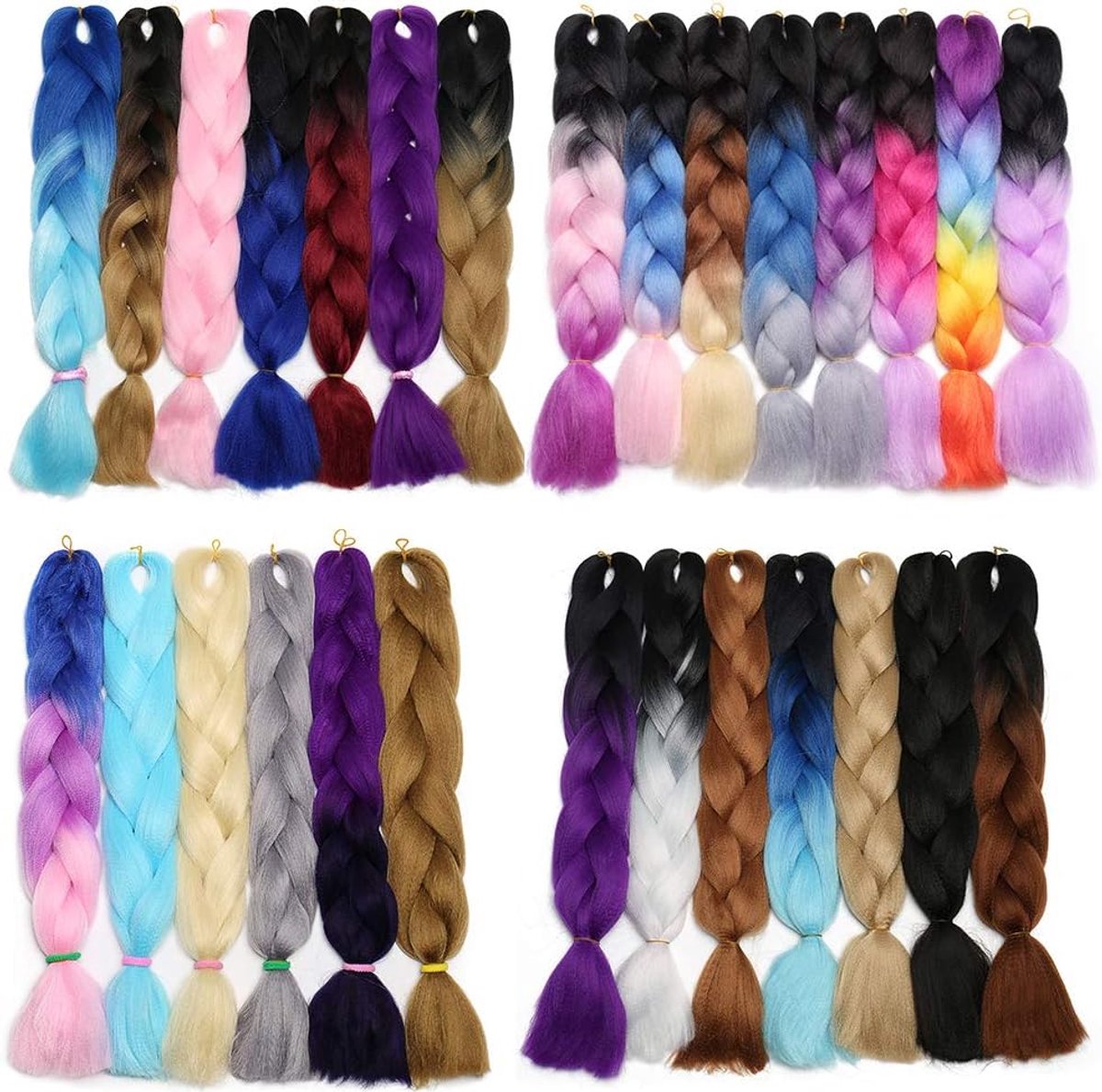 Extensies vlechten haren haakwerk synthetisch haar Kanekalon kleurrijke 1pcs-24 “-100g zwart tot donkerblauw