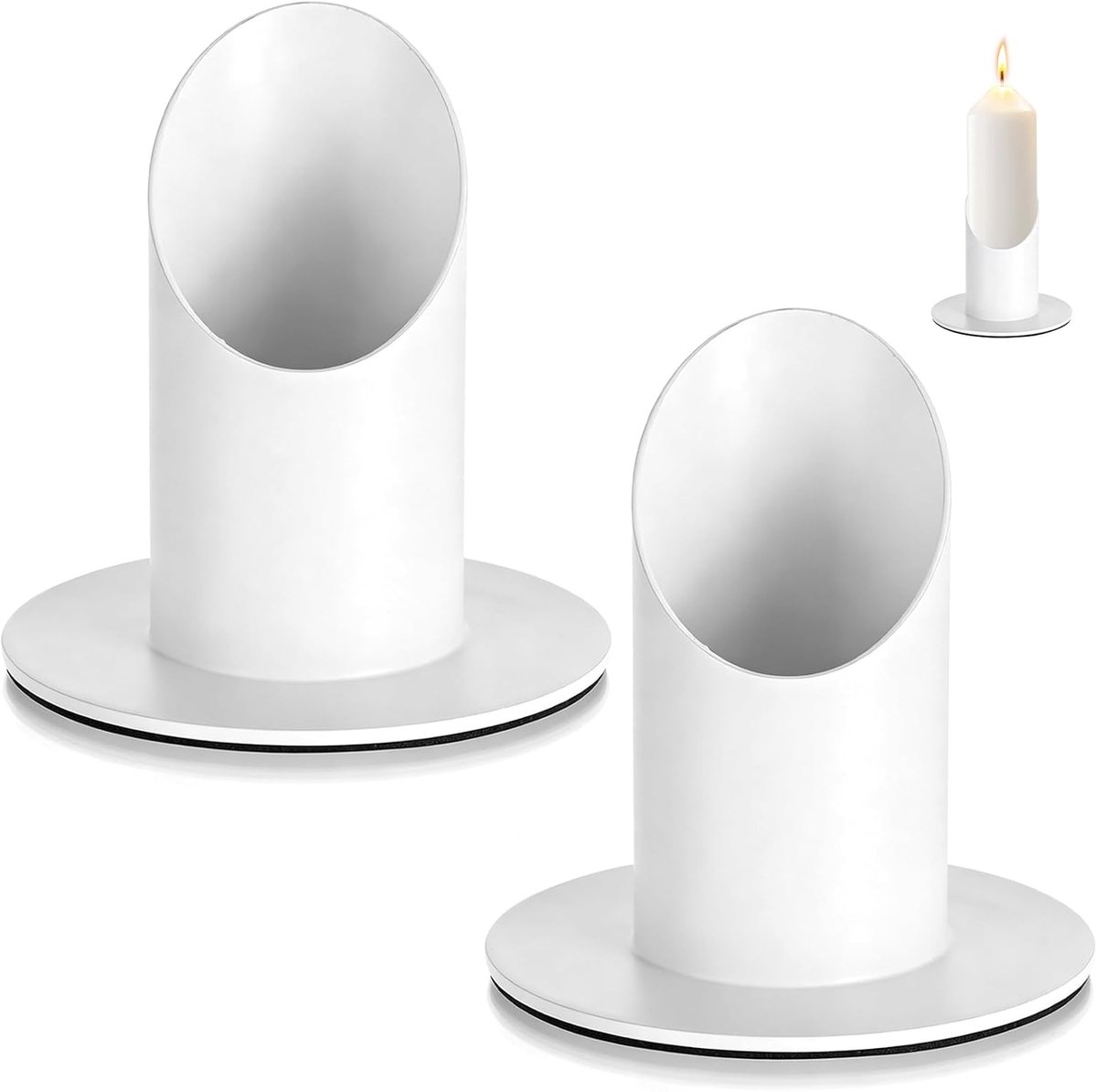 Kandelaars van ijzer met druppelbescherming, voor doopkaars en communiekaars, kaarsenstandaard, communiekaars, wit, staafkaarsenhouder, druppelvanger voor doop en vormsel, 2 stuks