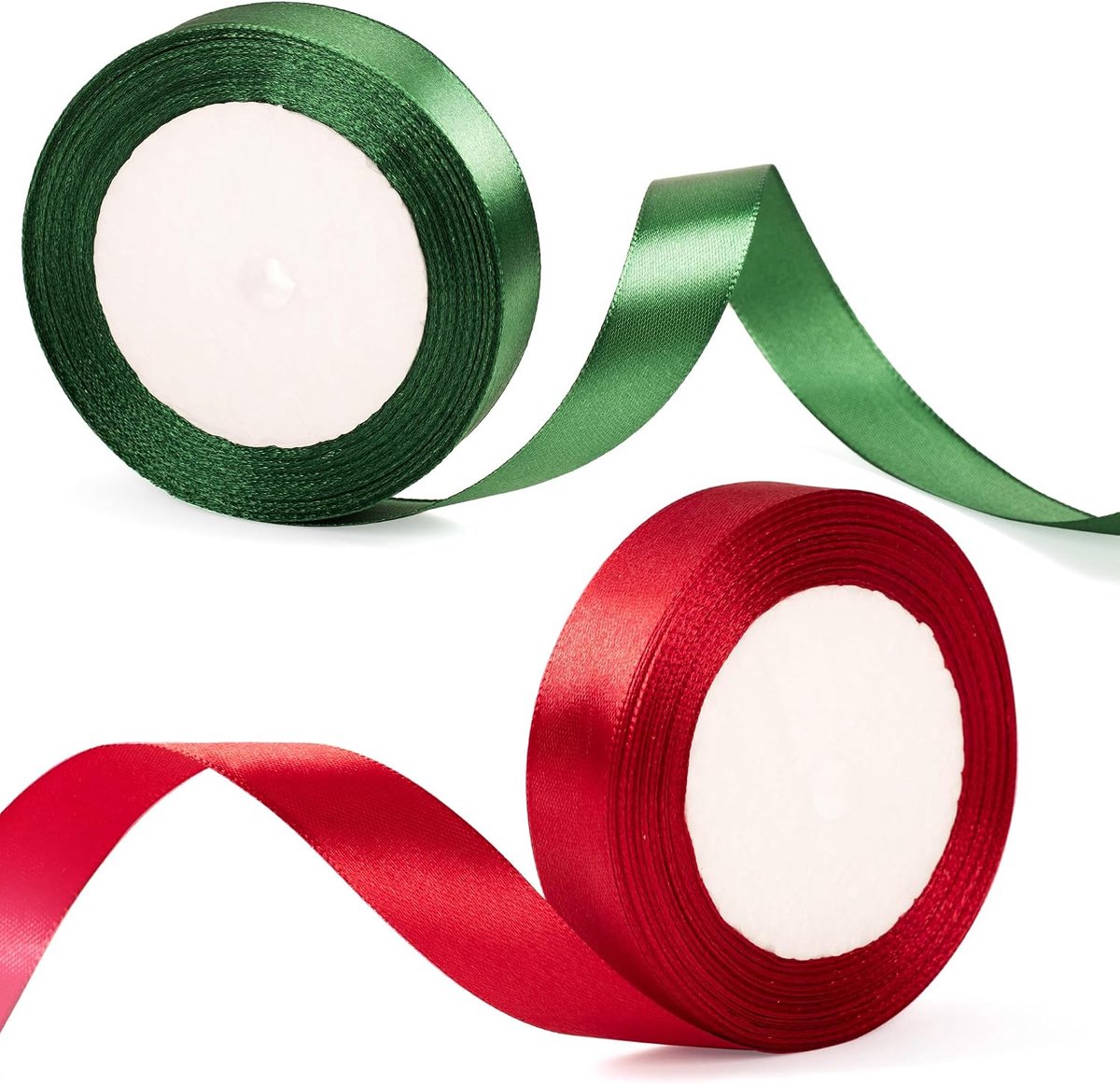 20 mm breed bordeauxrood en groen lint, kerstlint voor cadeauverpakking, 22 meter, rood en groen lint, satijnen kerstlint voor cadeauverpakking, geschikt voor kerstcadeaus, taarten, knutseldecoraties