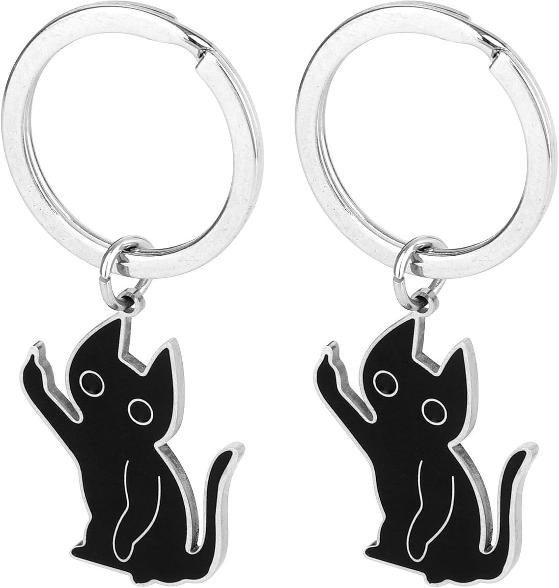 2 Stuks Schattige Katten Sleutelhanger, Zwarte Kat Auto Sleutelhangers Grappige Dierenliefhebbers Cadeaus voor Mannen en Vrouwen