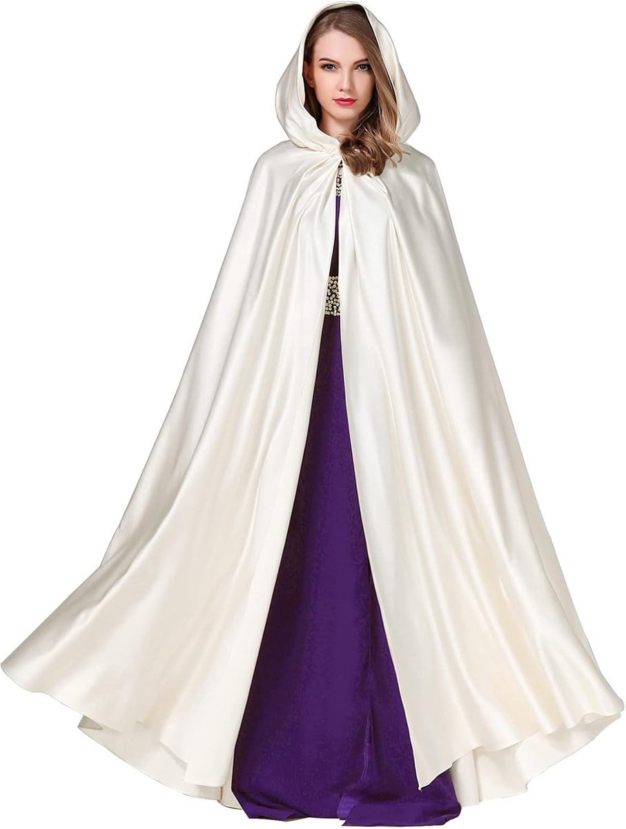 Cape met Capuchon Dames Middeleeuwse Hooded Robe Satijnen Mantel Lang voor Bruiloft Bruidsjurk Carnaval Halloween Vampier Heksen Cosplay Kostuum