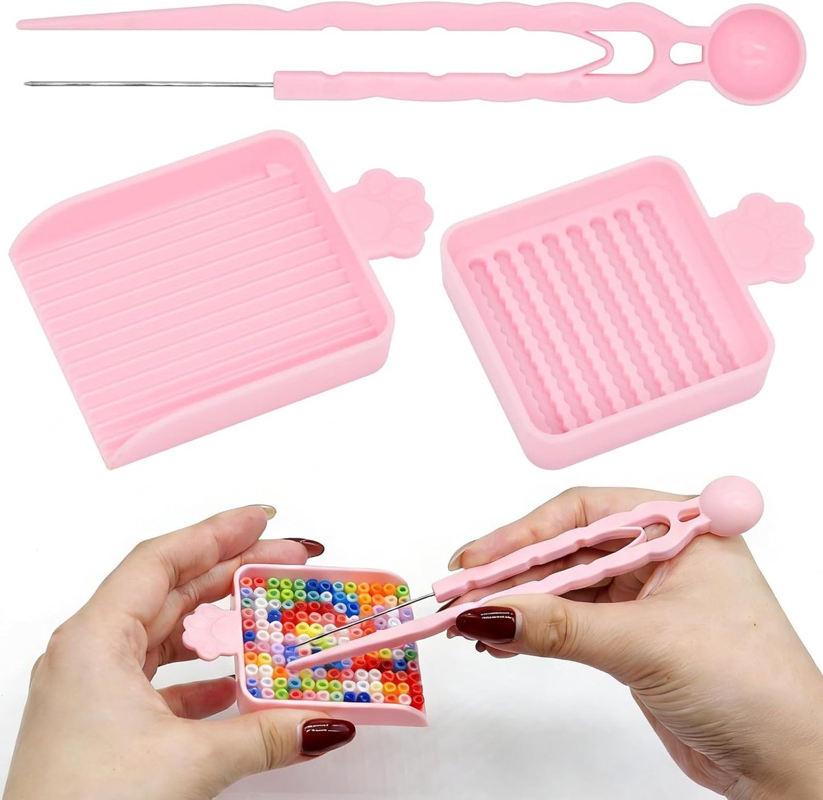 Kralen - Pincet met enkele naald, sorteerbakje en kralenschepje voor 2,6 mm knutselkralen, essentiële accessoires voor het maken van, Kralen Gereedschappen