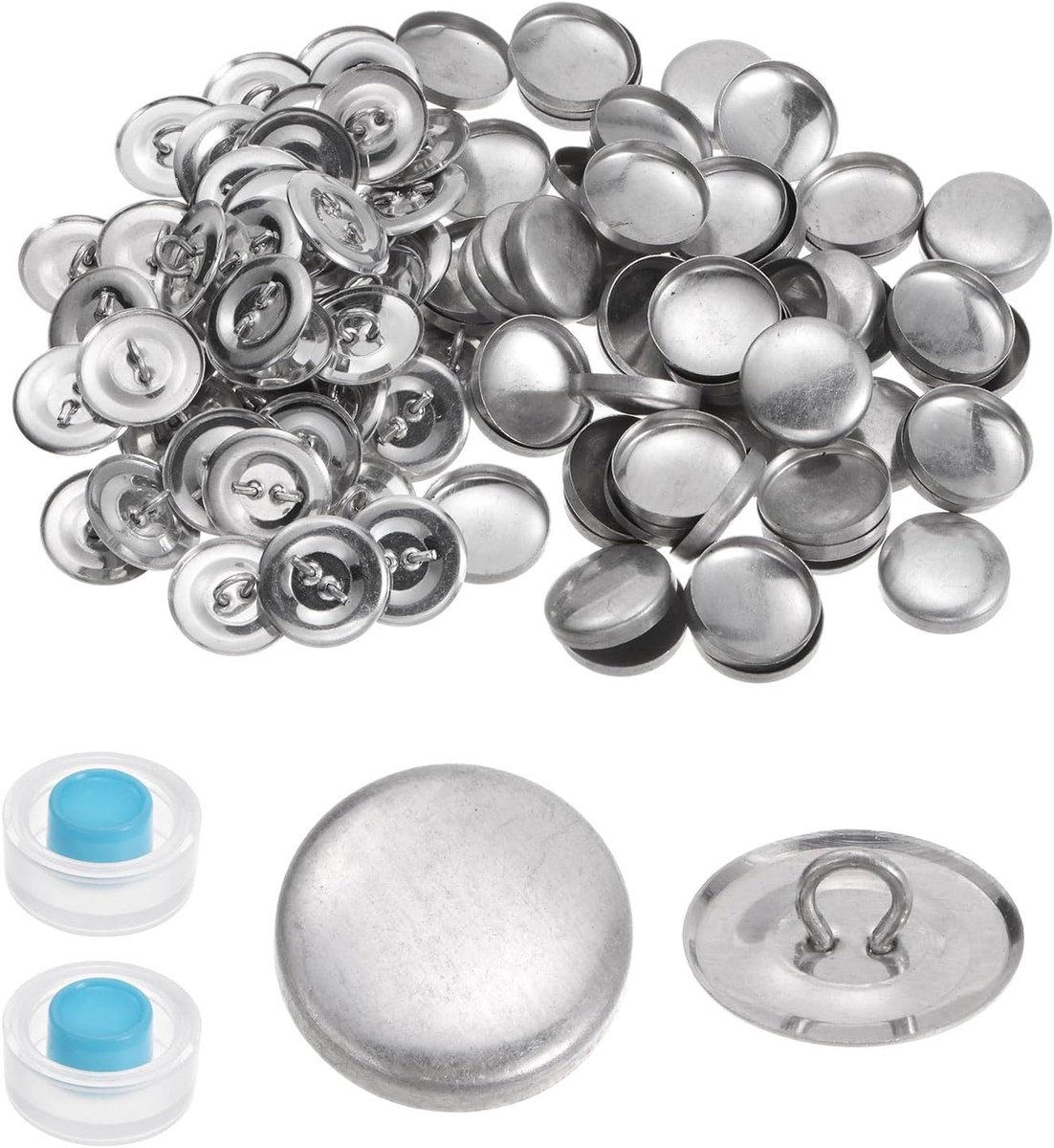 sourcing map Set van 100 zelfafdekkende knoppenset, 30 liter, 19 mm, met draad-rug, aluminium knoppen, afdekking, stof, schakelaar, fabrikant bedekte knoppen, kit met 2 apparaten