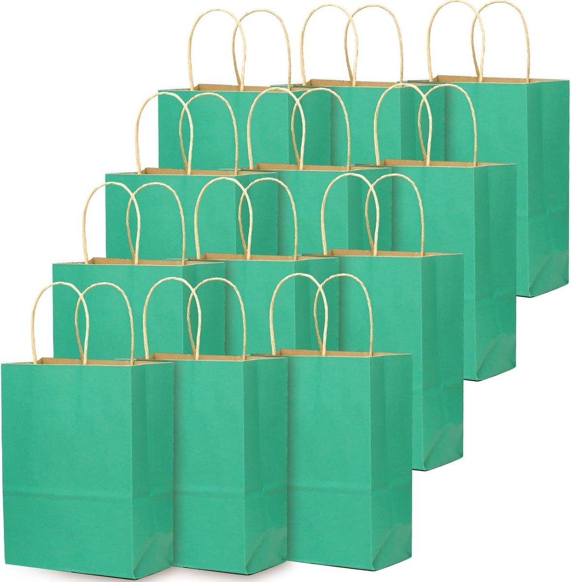 Middelgrote kraftzakken met handgrepen, 16 stuks, 27 x 21 x 11 cm, cadeauzakjes, mintgroen, multifunctionele zakjes voor ouderen (middelgroot, 19,5 x 12 x 26,7 cm)