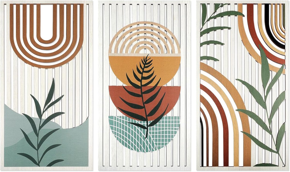 3 stuks Boheemse wanddecoratie van hout, wanddecoratie, woonkamer, moderne wanddecoratie, van hout, woonkamer, voor muur, art deco, slaapkamer, boerderij kinderkamer (bruin)