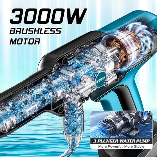 Accu-hogedrukreiniger 3000 W - borstelloze motor - 3-versnellingsmodus - ideaal voor mobiel gebruik - SnelShoppen — afbeelding 4