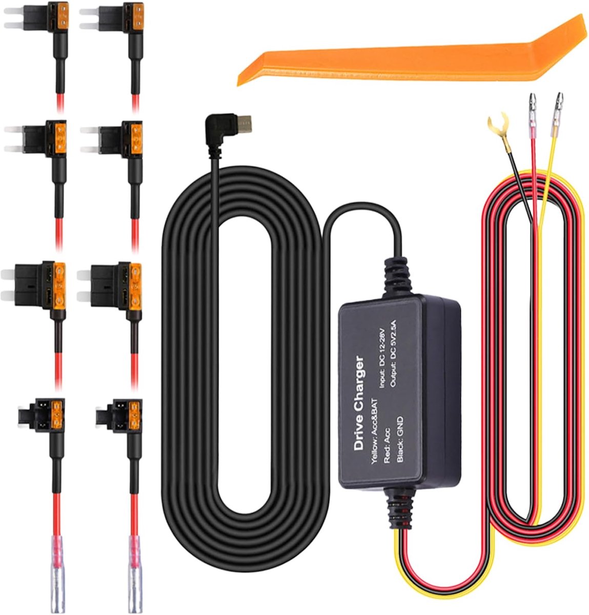 Dashcam hardwire kit, dashcam hardwire kit, 12 V-24 V naar 5 V/3 A USB-C-netaansluiting, dashcam hardwire-kit met meervoudige zekeringen voor GPS-voeding, radarwaarschuwingskits