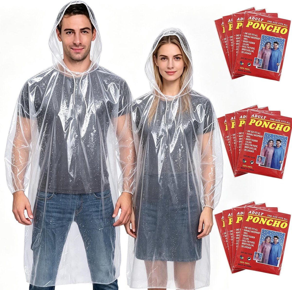Regenponcho met capuchon, poncho, regenjas, waterdicht, uniseks, voordeelset, wegwerp-noodponcho's, ideaal voor concert, camping, outdoor, stadion