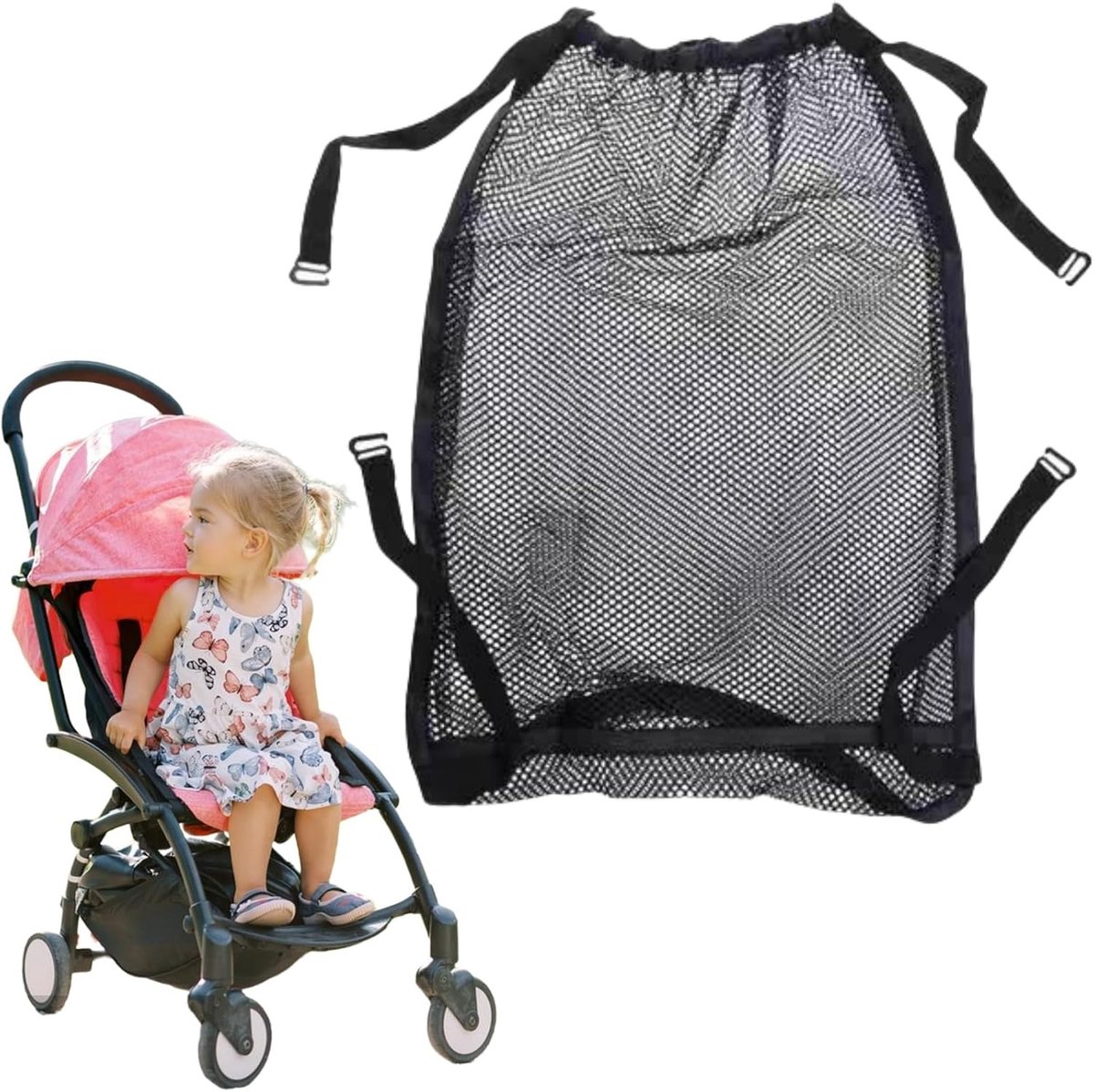 Filet de Rangement Poussette,Sac en Maille pour Poussette,Sac de Rangement pour Poussette,Filet à Provisions pour Poussettes,Sacs à Provisions,Poche en Filet à l'arrière de Poussette