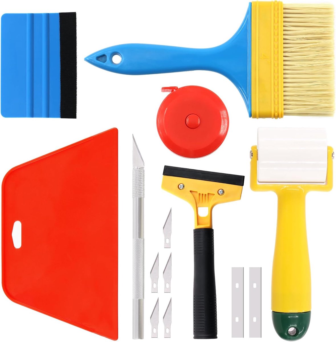 Wallpaper gereedschap set 14-delig - Squeegee, snijmes en meetlint - Voor gladstrijken en aanbrengen van behang - SnelShoppen