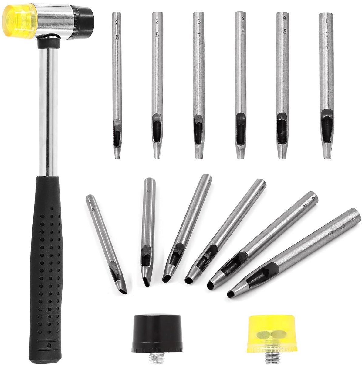 Leren perforator set 9-delig - 6 maten - ovaal en ronde gaten - ideaal voor leerbewerking - SnelShoppen