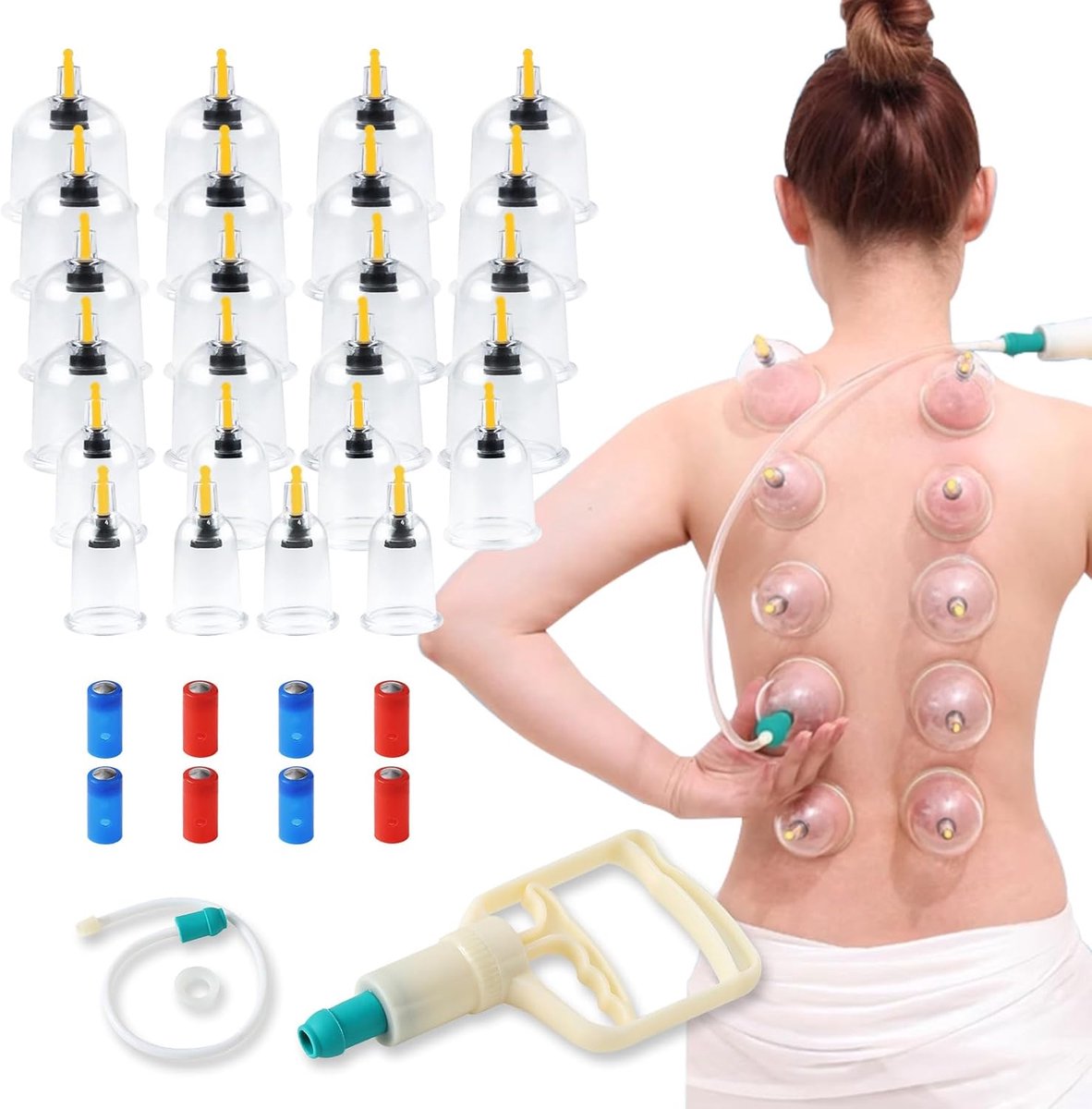 Cupping glazen 24 stuks met vacuümpomp - ABS cupping set - 8 magneten - verlichting van spiervermoeidheid - SnelShoppen