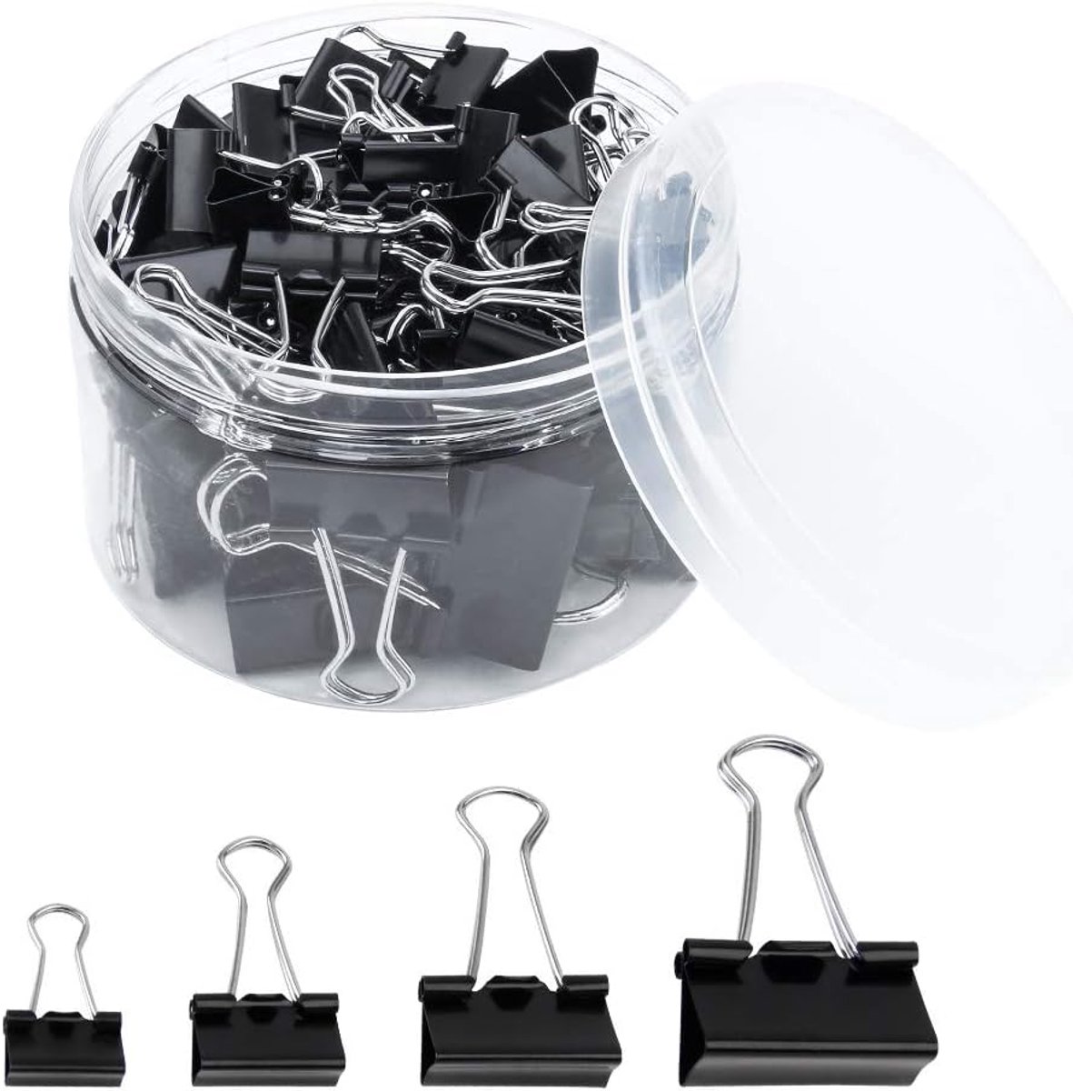 Binderclips 60 stuks - metalen clips in 4 maten - sterke en duurzame kantoormaterialen - SnelShoppen