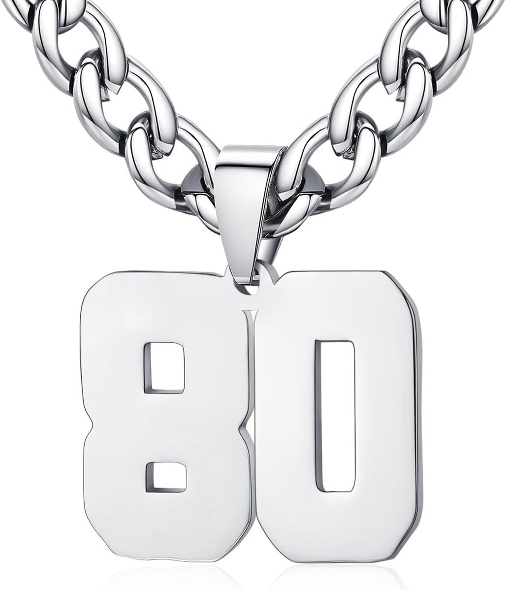 dames roestvrij staal 0-99 getal hanger geluksgetal jersey nummer sporter halsketting gepersonaliseerd met 6 mm brede pantserketting, Roestvrij staal