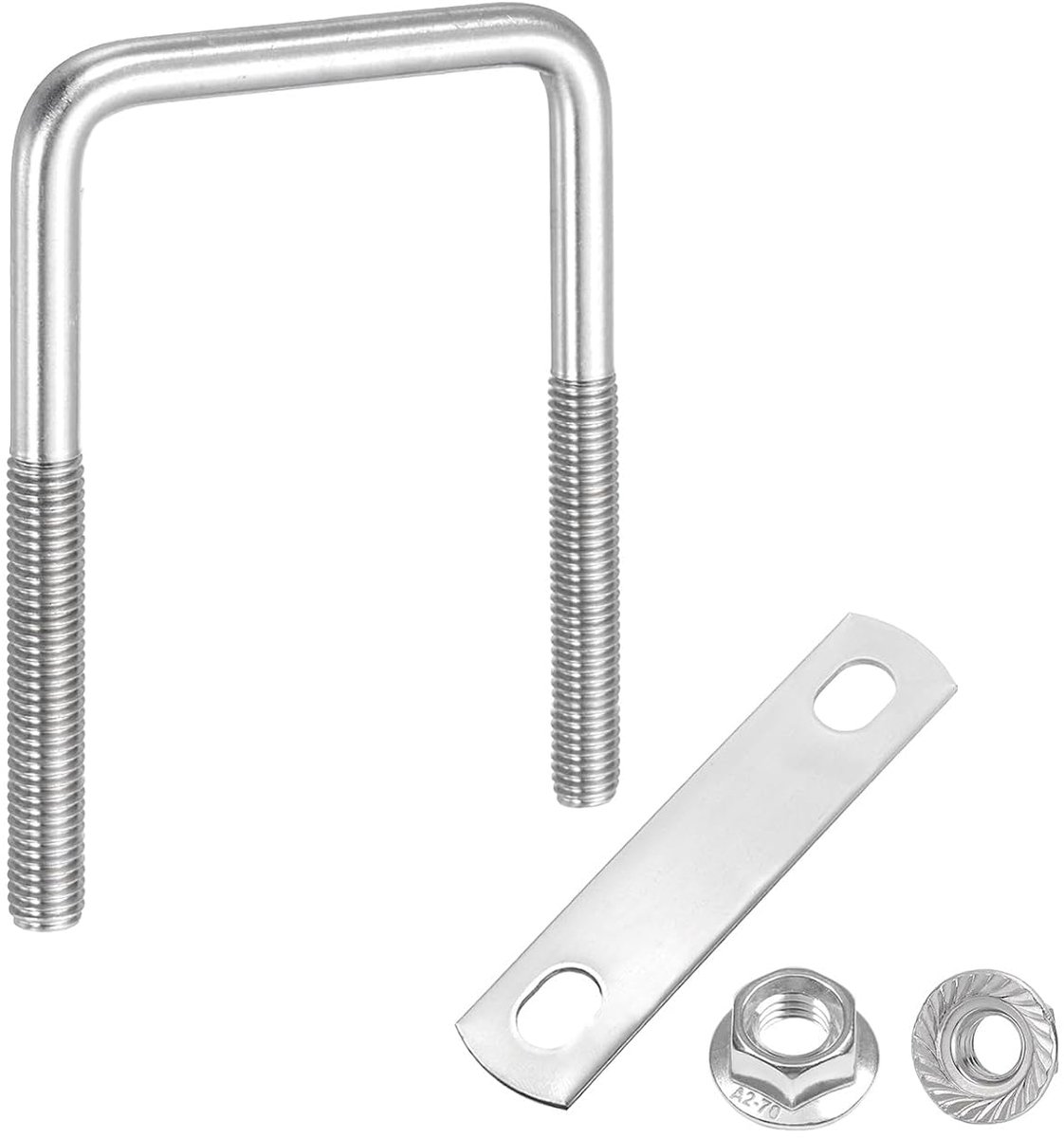 U-bouten 5,1 cm (2 inch), M8, lengte 10,16 cm, U-bouten van roestvrij staal 304, met moeren, platen, auto's (50 mm breed x 100 mm lang)