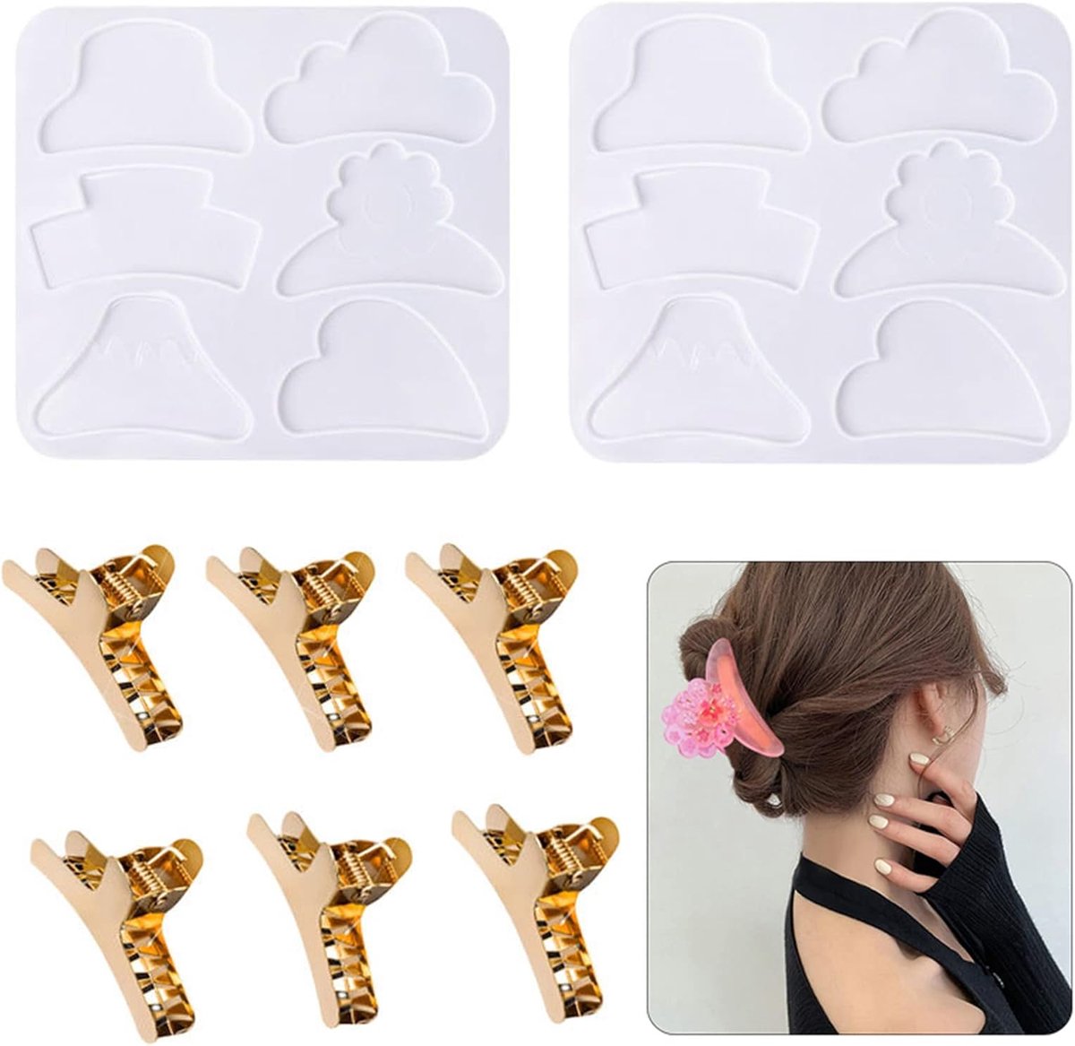8 stuks hars-haarspelden, siliconen vormen, epoxyhars, siliconen vormen, epoxyhars, siliconen vormen, epoxyhars, haarclip, siliconen harsvormen, set voor doe-het-zelf productie, haarspeld handwerk