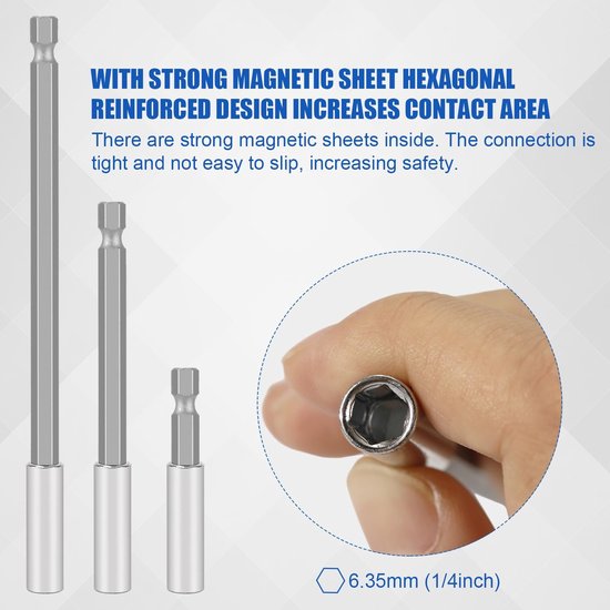 3st Sterke Magnetische Boor Verlenghouders, 6/10/15cm Magnetische Schroevendraaier Verlengstuk Houder voor Slagschroevendraaier 1/4" Hex Schacht Boren Houder Verlenger voor Onderhoud — afbeelding 5