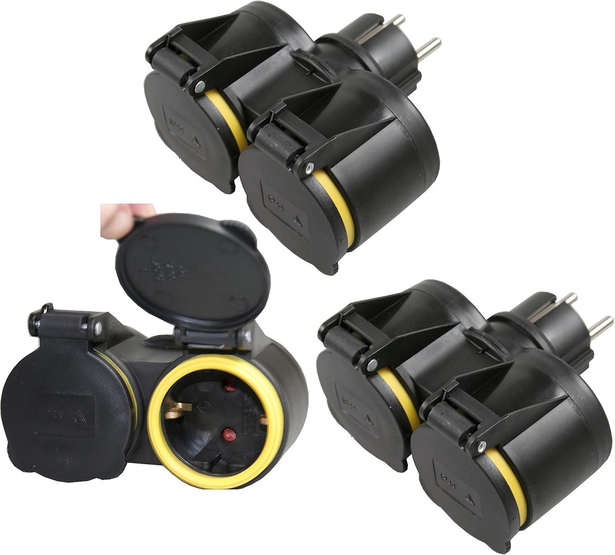 Veiligheidscontactkoppeling GUMMI dubbel - IP44 - 3 stuks - betrouwbaar en duurzaam - SnelShoppen