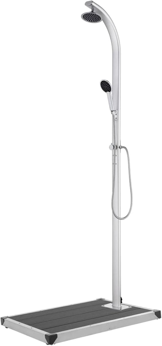 Tuindouche met grijze bodemplaat, 220 cm, aluminium, campingdouche, tuindouche, buitendouche, regendouche, douchezuil voor tuin, zwembad, 3070786