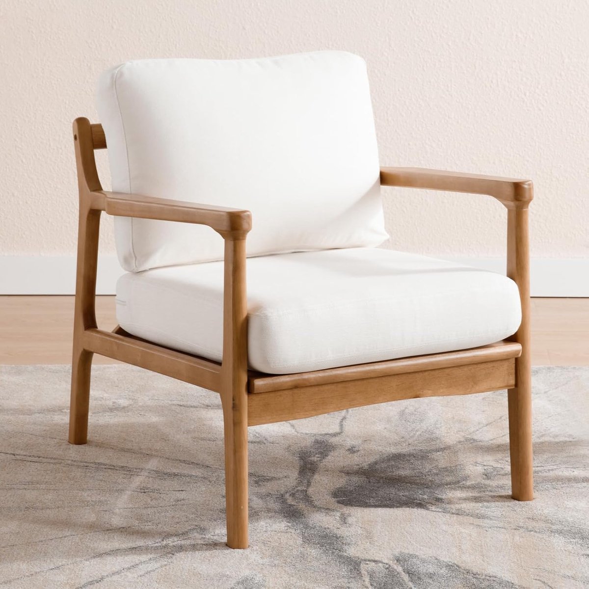 Linnen wing chair voor woonkamer gestoffeerde stoel lounge stoel leunstoel met massief houten frame relaxstoel voor woonkamer (Beige)