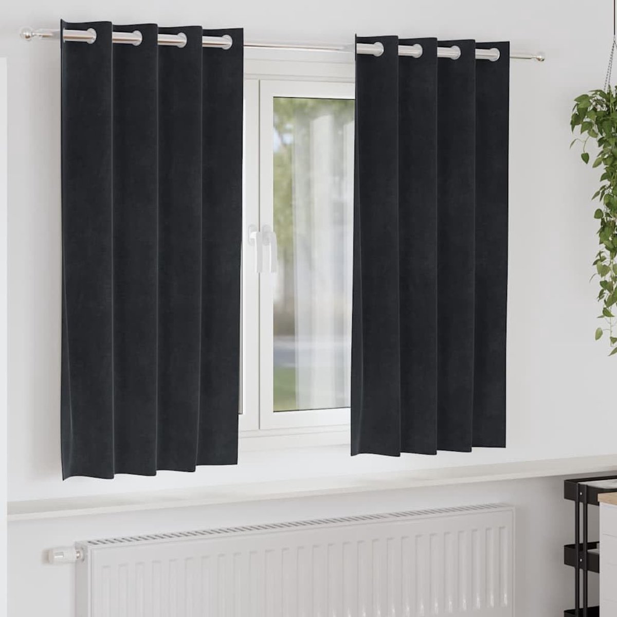 2 stuks, zwart, 140 x 175 cm, fluweel, lichtwerende gordijnen, slaapkamergordijnen met stoffen lussen voor effectieve verduistering en interieurvormgeving
