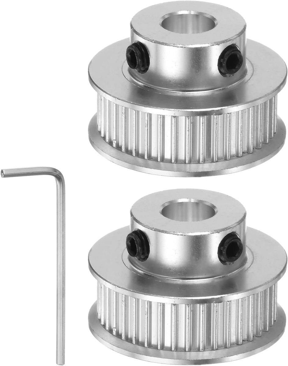 sourcing map 2 stuks 2GT katrol 40 tanden 6,35 mm boring 27 mm diameter. Aluminium tandriem met 2 mm zeskantige sleutel voor 6 mm brede riem 3D-printer CNC machine accessoires zilverkleurig