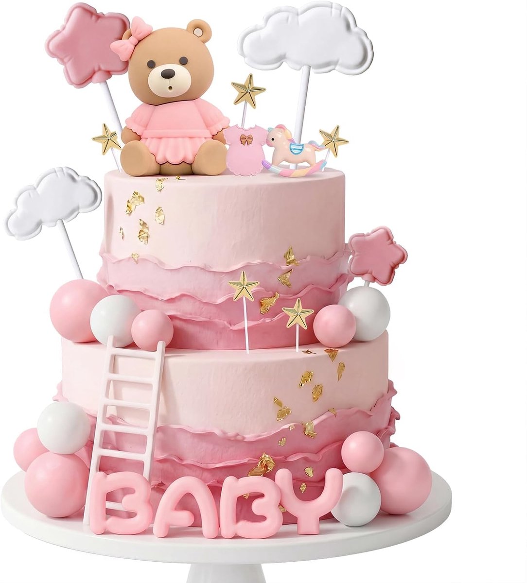Taartdecoratie, babybeer, taartdecoratie, paard, taarttopper, babyshower, decoratie voor bruiloft, verjaardag, feest, babyshower (roze)