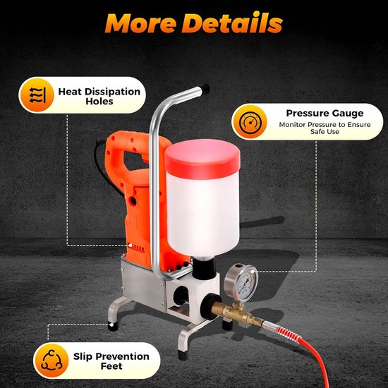 Hogedruk-injectiemachine, 720 W, 10.000 psi, grouting machine voor het afdichten van betonscheuren, lek- en waterbescherming, bouwgereedschap van aluminium en ijzer — afbeelding 5