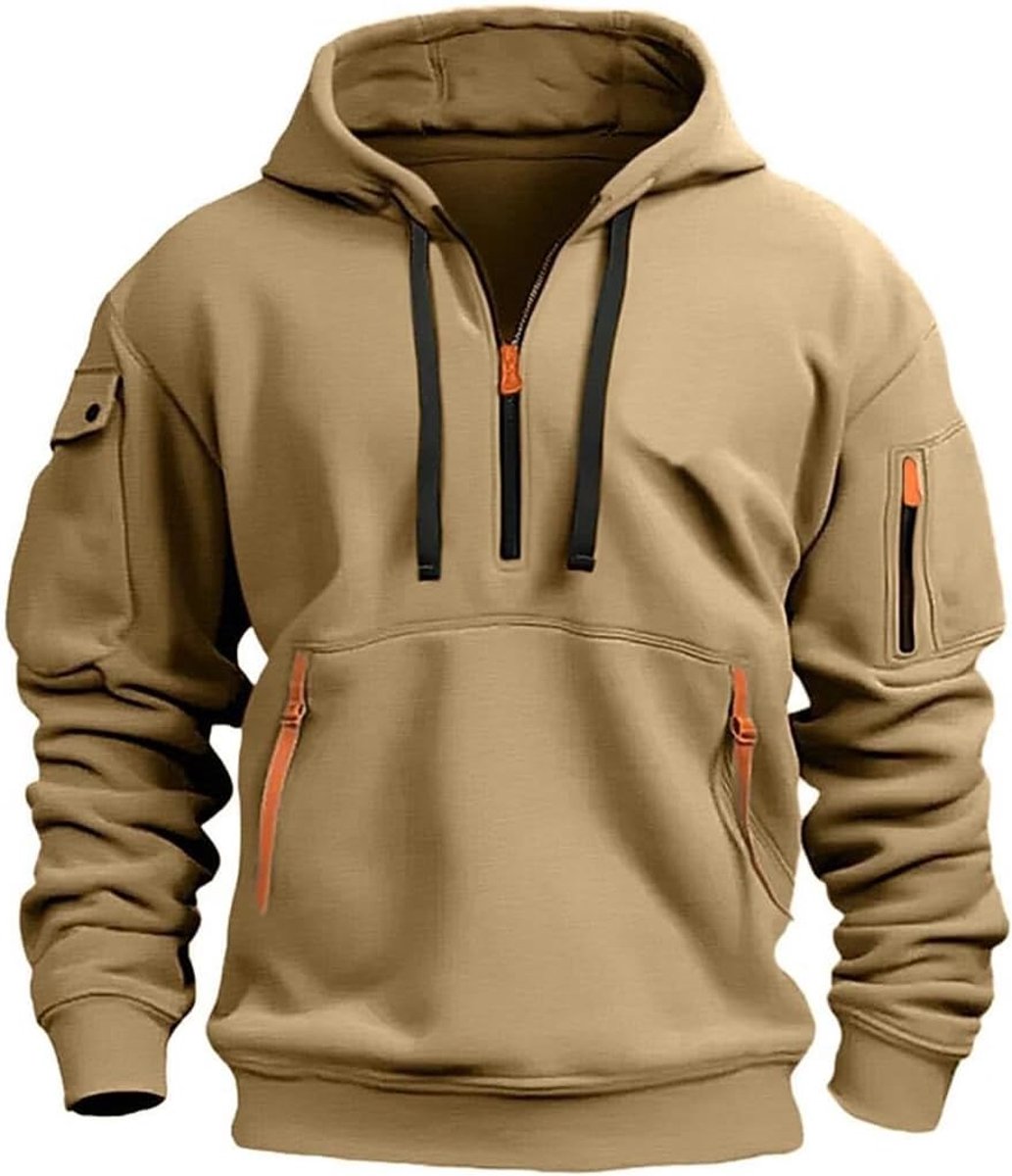 Herentrui met capuchon en ritssluiting, lange mouwen, effen, dik, warm