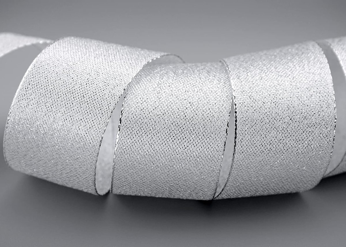 ZILVER Lint met geweven randen, metallic decoratielint cadeaulint, glanzend, brokaat, lurex, bruiloft, Kerstmis, knutselen, decoratief lint, Lurexband, kerstlint, 20 m x 40 mm