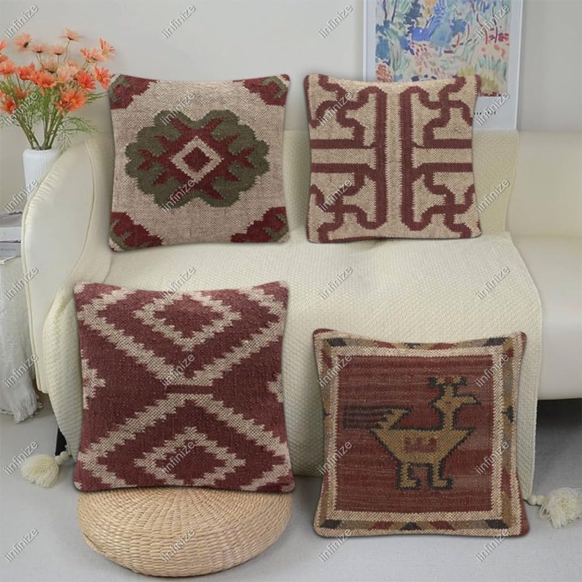 Kussenhoes 45x45 cm - Handgemaakt Kelim - Eco-vriendelijk Wol-Jute - Perfect voor Binnengebruik - SnelShoppen