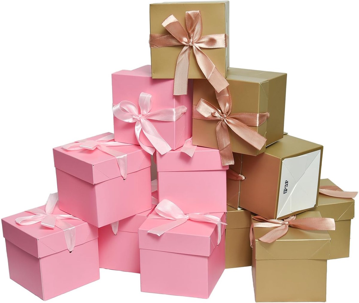 Dozen met deksels, 12 stuks mooie vierkante dozen met linten en deksels, perfect voor bruiloften, Kerstmis, verjaardag, Moederdag (10x10x10 cm)