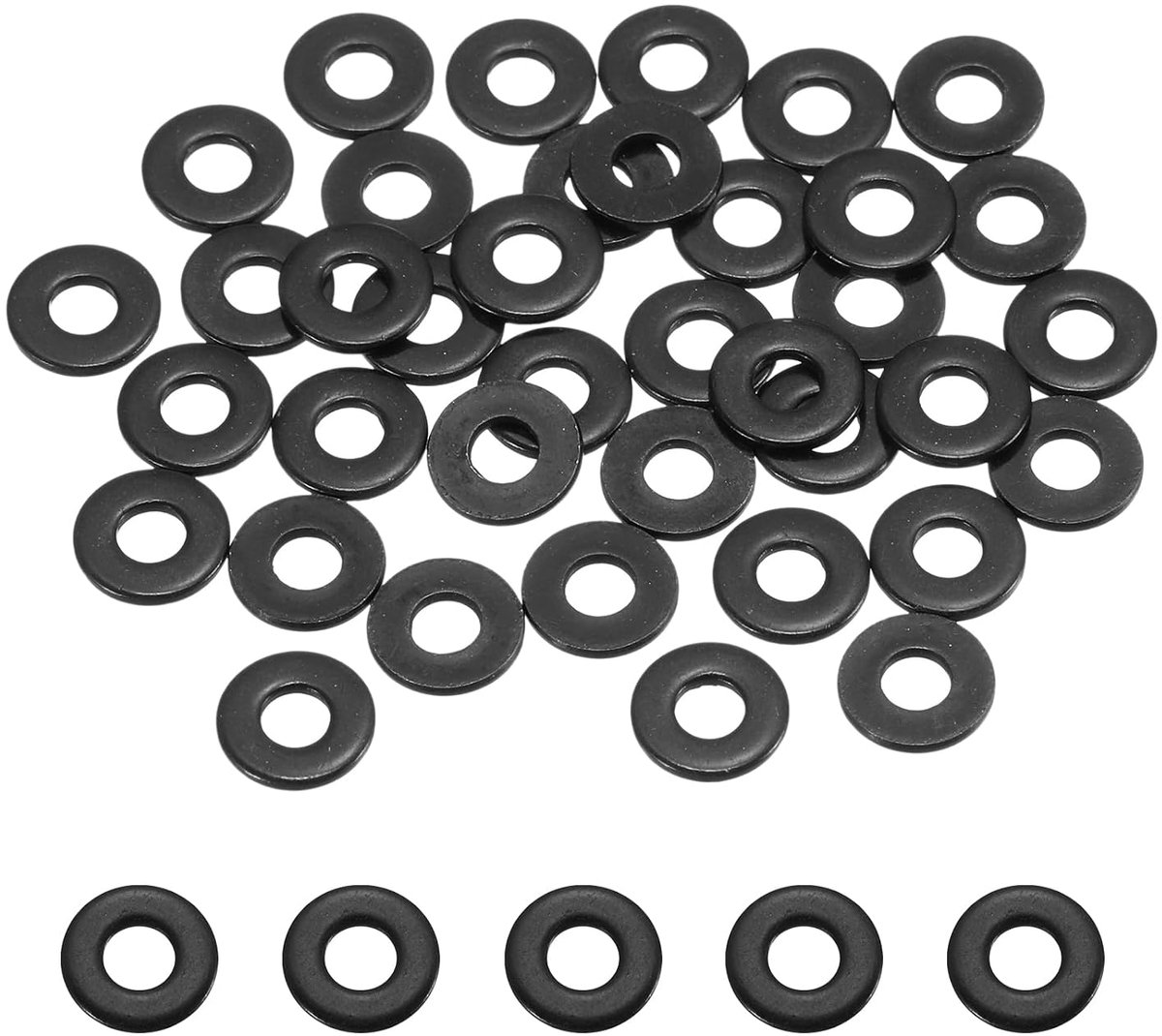 Platte sluitringen, M3 DI x 8 mm, roestvrij staal, 304, zwart, verzinkt, 60 stuks