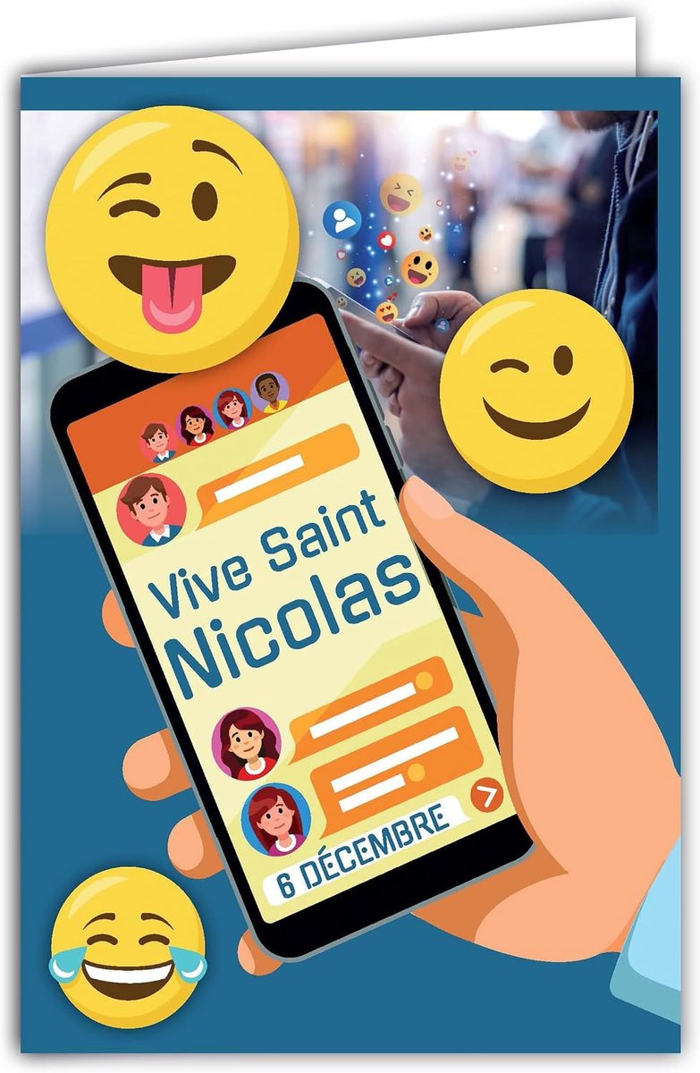 Die opent, Vive Sinterklaas, Gelukkig Feest, 6 december Smileys Emoticons Smartphone Online Chat Sociaal Netwerken Jongen Kind Tiener Vriend Vriend - Met Witte Envelop, Formaat 12 x 17,5 cm