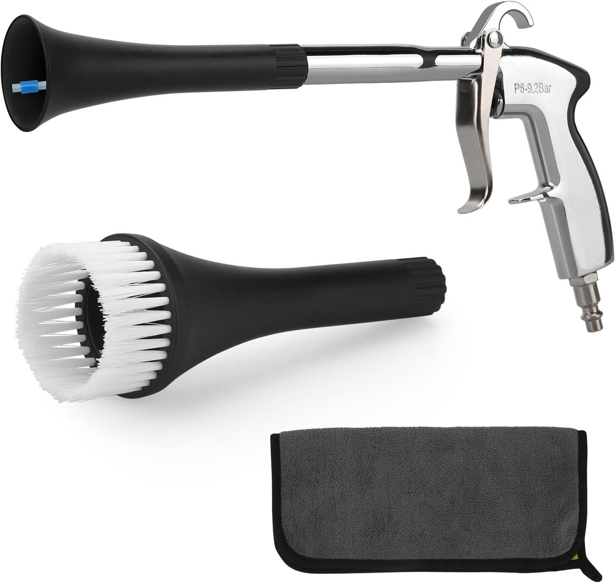 Auto-reinigingspistool, binnenreiniger, waspistool, 6-9,2 bar, hogedruk-luchtblaaspistool met 2 sets mondstukken/handdoek, auto-interieurreiniging voor voertuigbekleding, tapijtzitting