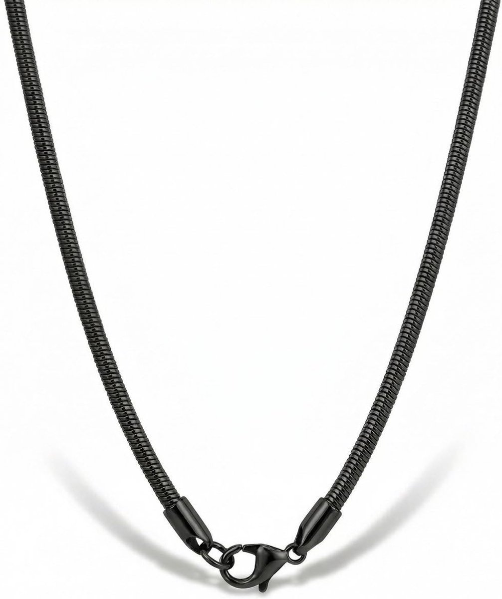 dames heren zwarte slangenketting voor dames - zwartkleurige slangenketting van roestvrij staal - minimalistische damesketting zonder hanger - 50 cm - luxe cadeau voor vrouwen