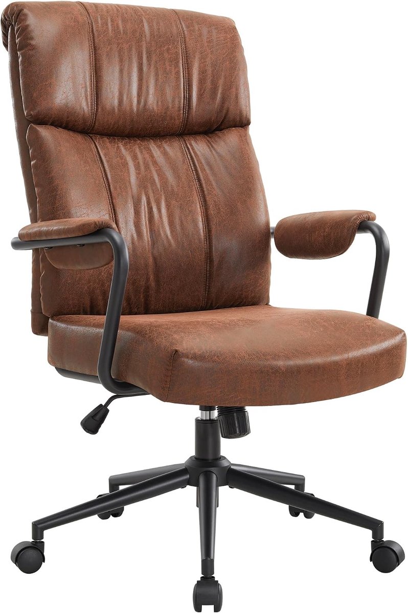Bureaustoel, bruin, ergonomische bureaustoel, vintage, PU-leer, stof | Managersstoel met lendensteun, hoge rugleuning, in hoogte verstelbaar, computerstoel, 150 kg, voor kantoor en woonkamer