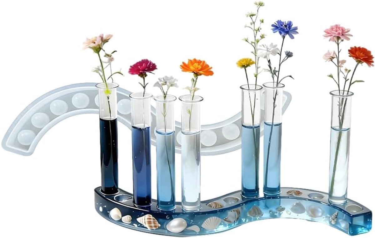 gietvormen, vaasset, S-vormige siliconen vorm, gietvormen, bloemenhouder, epoxyharsvormen met 7 reageerbuisjes, siliconen vaas voor creatieve doe-het-zelfprojecten en handgemaakte geschenken