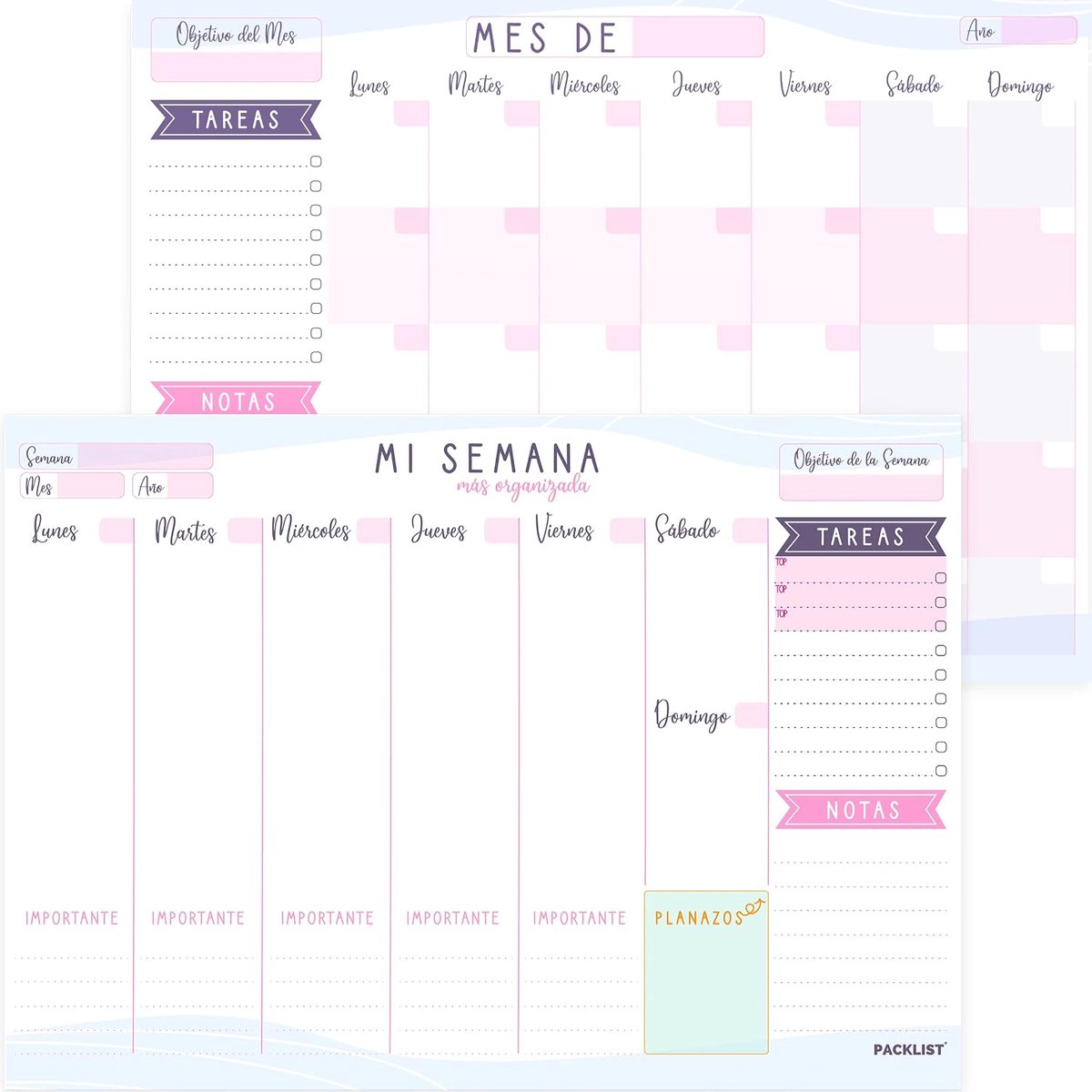 + Maandplanner Set in het SPAANS - Pakket van 2 A4 Bureauleggers - Wekelijkse + Maandelijkse Organizer met Exclusief Design