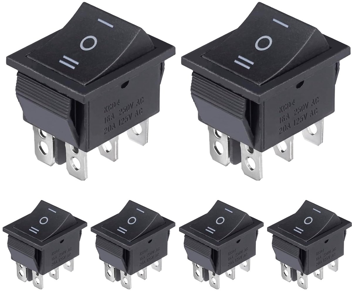 Wisselstroomschakelaar 6-pins tuimelschakelaar 3 standen aan/uit/aan 16 A 250 VAC 20 A 125 VAC zwarte schakelknop (6 stuks)