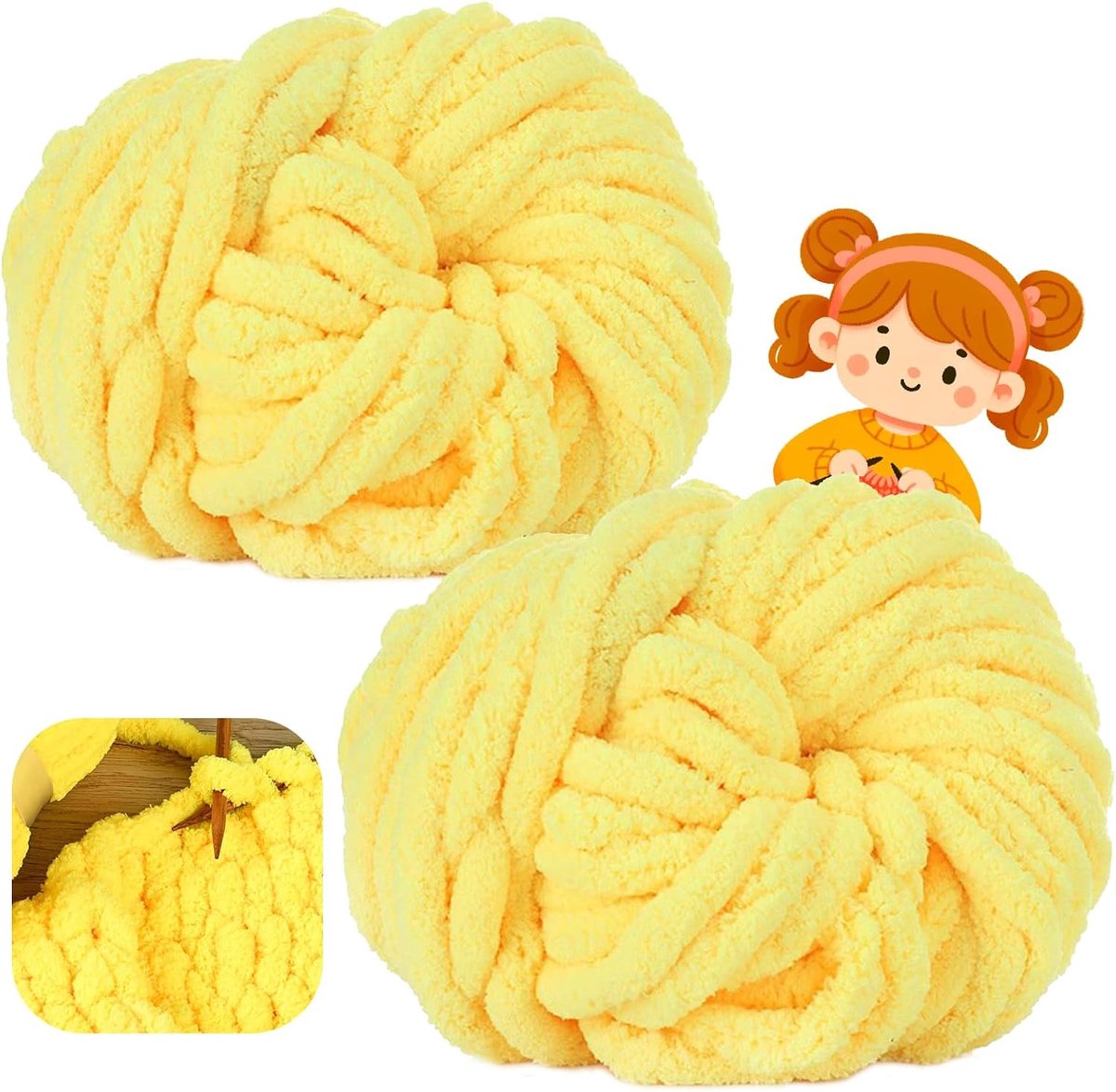 wolgaren, 500 g (250 g x 2) ca. 54 m,XXL grof gebreid, zacht wolgaren voor breien, wol voor haken en breien, sjaalmuts (04 warm geel)