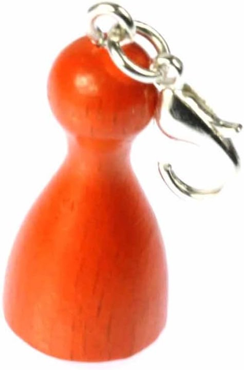 Speelfiguur charm speelkegel hout mannetje bordspel oranje - handgemaakte modesieraden I kettinghanger verzilverd - bedelhanger bedelarmband - hanger voor armband, 24mm, Metaal Hout, geen