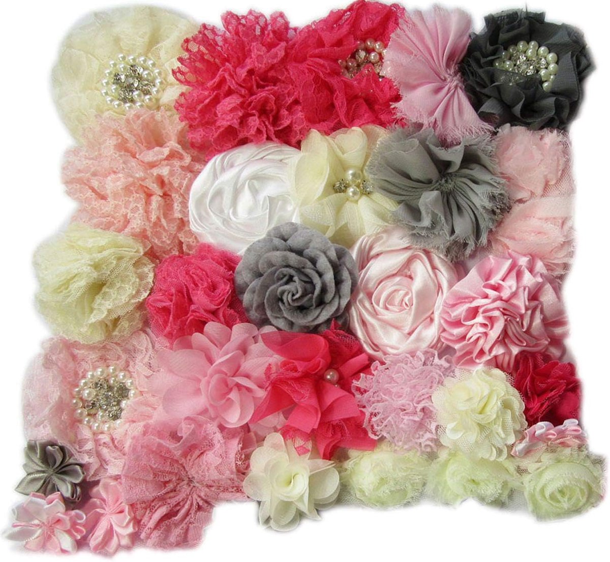 40 stuks Craft Chiffon Bloemen, Handgemaakte Haar Bloemen voor DIY Hoofdband Kit Strik Kit