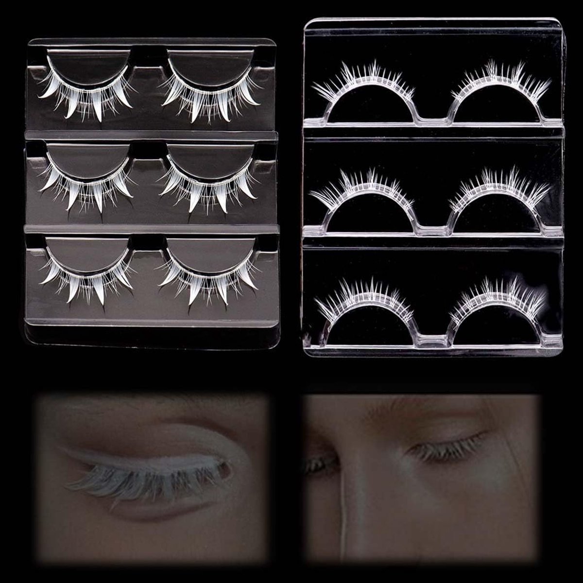6 paar witte wimpers, Halloween, cosplay, anime, wimperclusters, witte oogwimpers, cosplay, manga-wimpers, Japanse make-upstijl, wimperverlengingsgereedschap voor Halloween, party, podium, 6