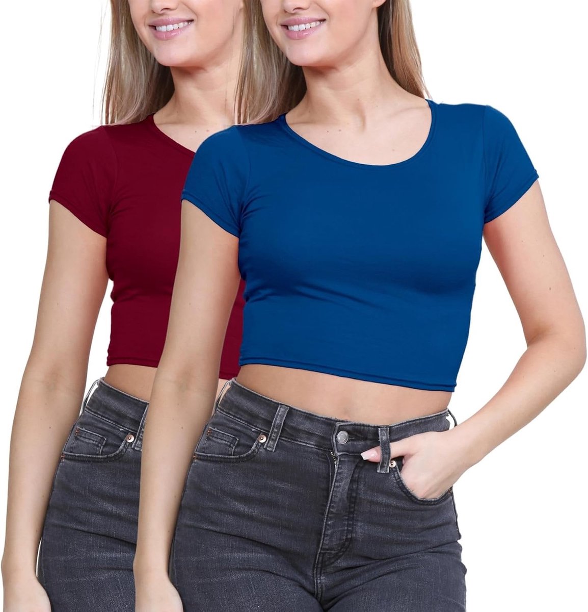 Set van 2 damestops en T-shirts, effen chique T-shirts met kapmouwen, mini-dames-T-shirts, zomer, dagelijks gebruik, yoga, sport, gym, top, casual crop tops voor dames, Y2k tanktop