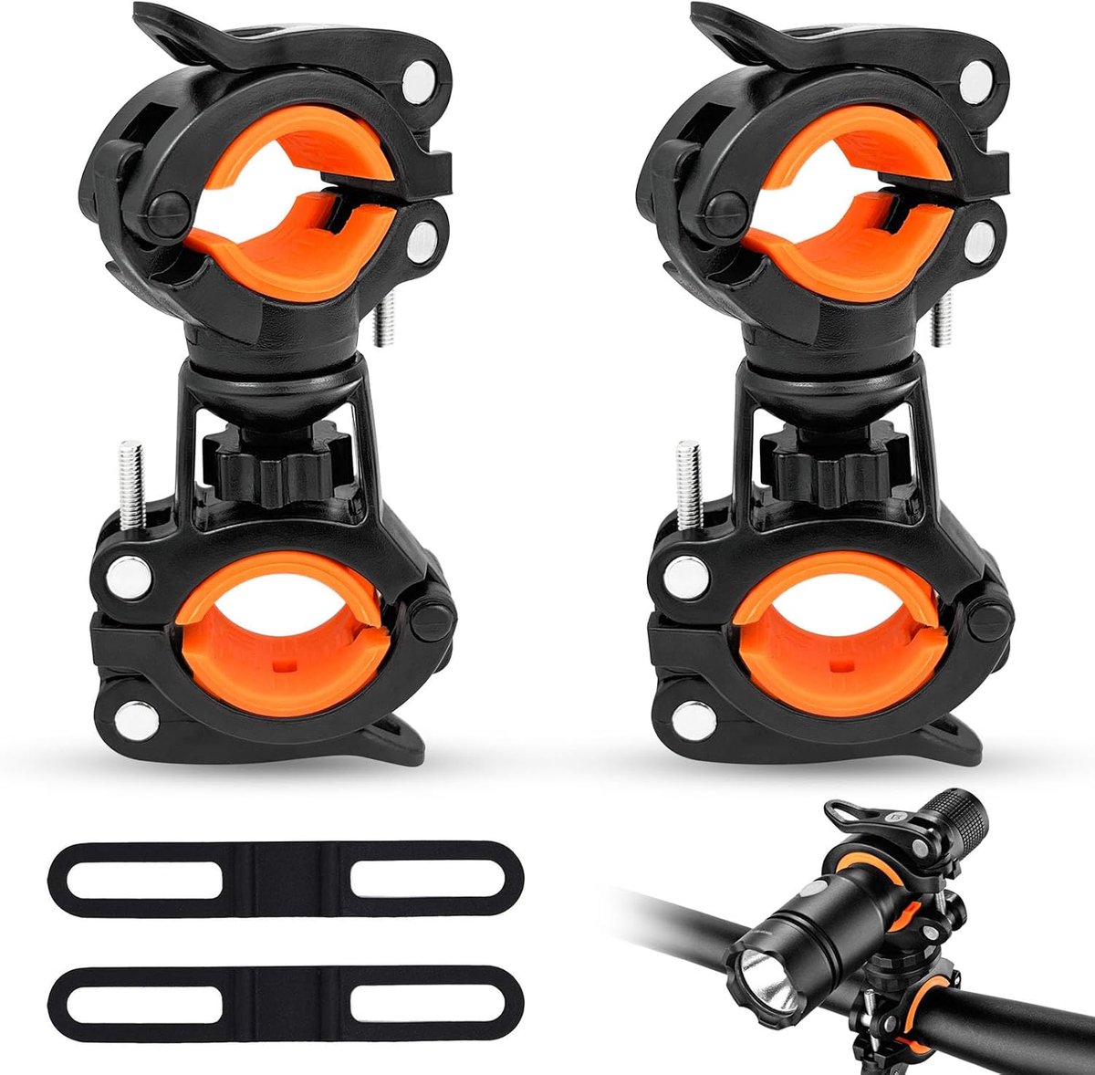 2 stuks fietslamphouder, 360 graden roterende fietslamphouder, verstelbaar, voor mountainbike, buiten, paardrijden, led-fietslamphouder